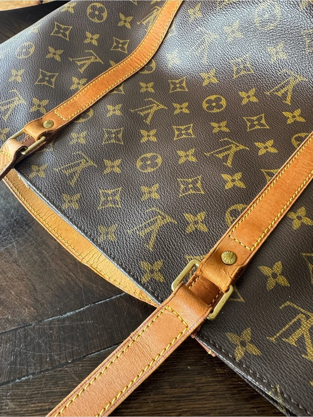 Louis‎ Vuitton Brown Monogram Canvas Tote Bag with vachette straps